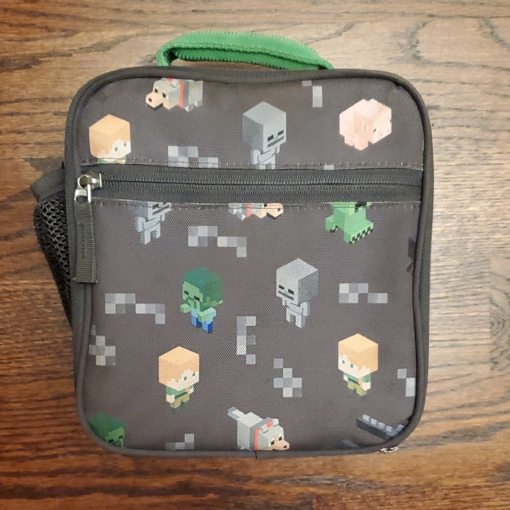 Pottery Barn Kids Gray and Green Minecraft Lunch Bag